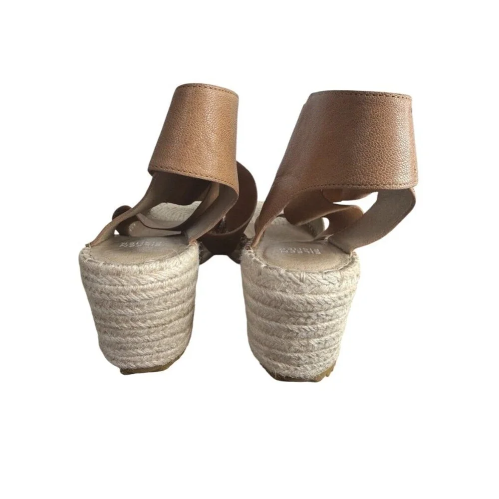 Eileen Fisher Willow Tumbled Leather Wedge Espadrille size 10M Honey Tan Sandals